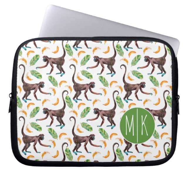 Sweet Monkeys Juggling Bananas | Monogram Laptop Sleeve (Voorkant)