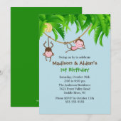 Sweet Monkeys Twin Birthday Invitation Kaart (Voorkant / Achterkant)