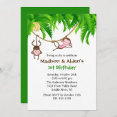 Sweet Monkeys Twin Birthday Invitation Kaart (Voorkant / Achterkant)