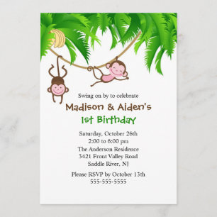 Sweet Monkeys Twin Birthday Invitation Kaart