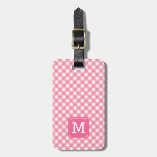 Sweet Monogram Baby Pink Gingham Bagagelabel (Voorkant verticaal)