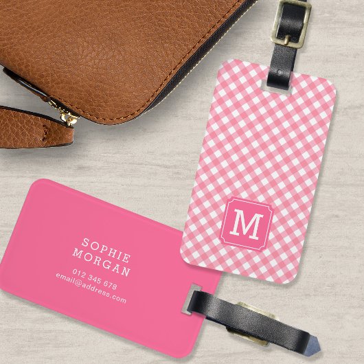 Sweet Monogram Baby Pink Gingham Bagagelabel