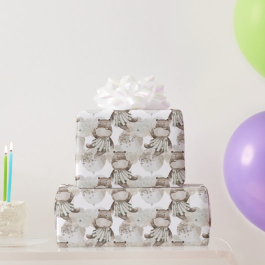 Sweet Moon Dreams Hippo, Sparkle Balloons Cadeaupapier (Feestgeschenken)