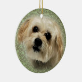 Sweet Morkie Puppy Dog Round Kerstversiering Keramisch Ornament (Rechts)