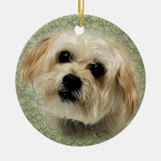 Sweet Morkie Puppy Dog Round Kerstversiering Keramisch Ornament (Voorkant)