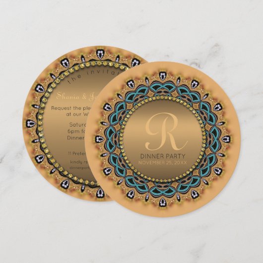 Sweet Moroccan Dinner Party Gold Invitation Kaart (Voorkant / Achterkant)