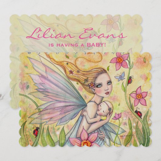 Sweet Mother en Baby Fairy Baby shower Uitnodigt Kaart (Voorkant / Achterkant)