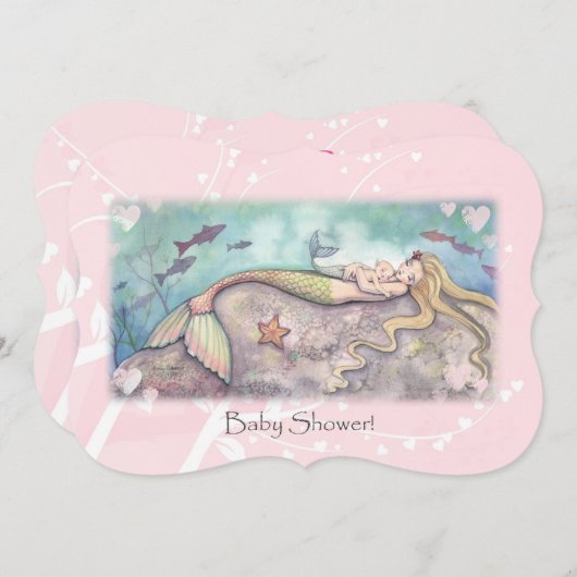 Sweet Mother en Baby Mermaid Baby shower nodigt ui Kaart (Voorkant / Achterkant)