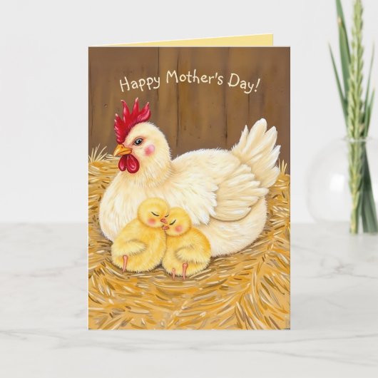 Sweet Mother Hen en Sleeping Chicks Moederdag Kaart (Voorkant)