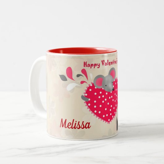 Sweet Mouse Happy Valentines Day Cup Custom Tweekleurige Koffiemok (Voorkant links)