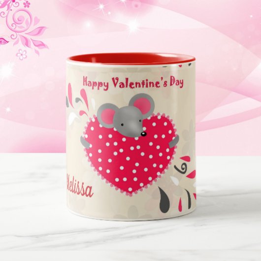Sweet Mouse Happy Valentines Day Cup Custom Tweekleurige Koffiemok