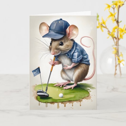 Sweet Mouse Spelen Golf Blank Groet Kaart (Gele Bloem)