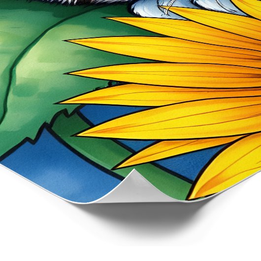 Sweet Napping Gray Cat and Sunflower Poster (Hoek)