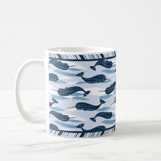 Sweet Narwhal Allover Print Navy Blue Koffiemok (Links)
