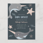 Sweet Narwhal Nautical Thormed Baby shower Uitnodiging Briefkaart (Voorkant)