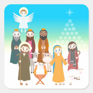Sweet-nativiteitsscène voor kinderen vierkante sticker