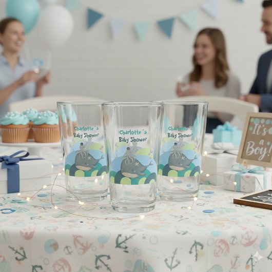 Sweet Nautical Whale Octopus Blue Baby shower Glas