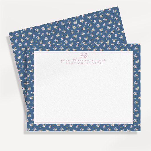 Sweet Navy Floral Nursery Note Card Aankondiging