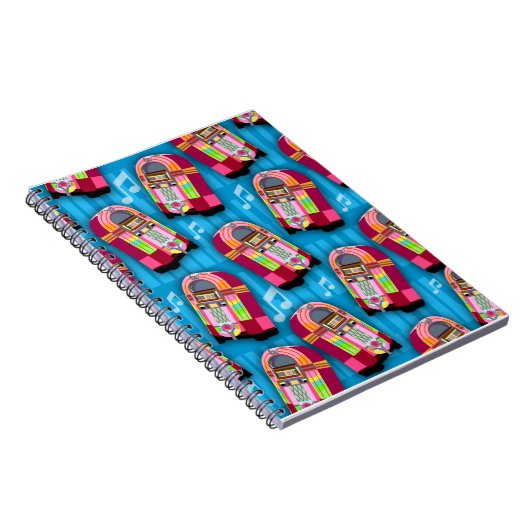 Sweet Neon Jukeboxes Fun Retro Pattern Notitieboek (Rechterzijde)
