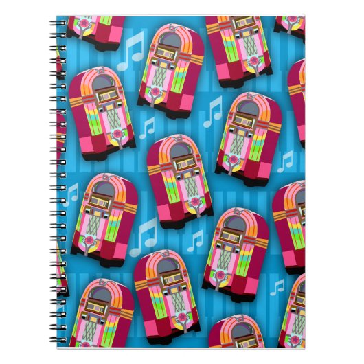 Sweet Neon Jukeboxes Fun Retro Pattern Notitieboek (Voorkant)