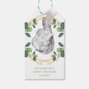 Sweet Neutral Elephant Green Gold Baby shower Cadeaulabel