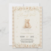 Sweet Neutral Teddy Bear Baby Shower Invite Kaart (Voorkant)