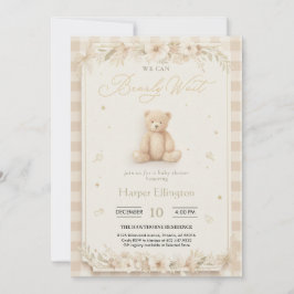 Sweet Neutral Teddy Bear Baby Shower Invite Kaart