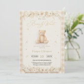 Sweet Neutral Teddy Bear Baby Shower Invite Kaart (Staand voorkant)