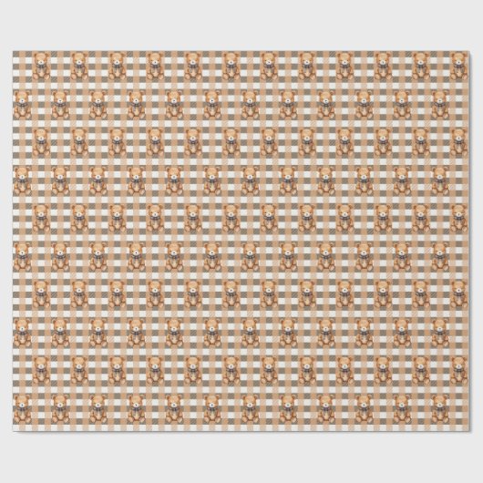 Sweet Neutral Teddy Bear Plaid Cadeaupapier (Vlak)