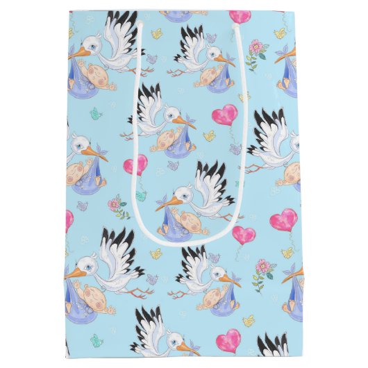 Sweet New Baby Boy and Stork  Medium Cadeauzakje (Achterkant)