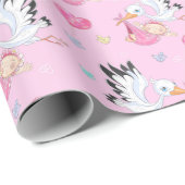 Sweet New Baby Girl and Stork  Cadeaupapier (Rol Hoek)