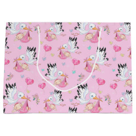 Sweet New Baby Girl and Stork  Groot Cadeauzakje