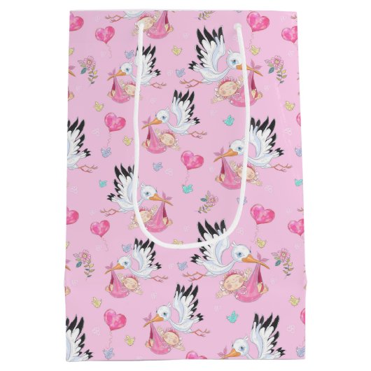 Sweet New Baby Girl and Stork Medium Cadeauzakje (Achterkant)