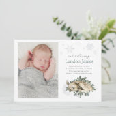 Sweet Newborn Deer Blue Green Baby Boy Photo Birth Aankondiging (Staand voorkant)