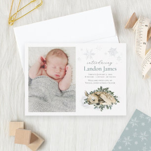 Sweet Newborn Deer Blue Green Baby Boy Photo Birth Aankondiging