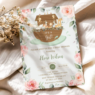 Sweet Noah's Ark Roze Bloemen Meisje Baby shower Kaart