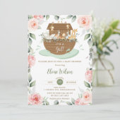 Sweet Noah's Ark Roze Bloemen Meisje Baby shower Kaart (Staand voorkant)