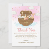 Sweet Noah's Ark Roze Meisje Doop Doop Bedankkaart (Voorkant)