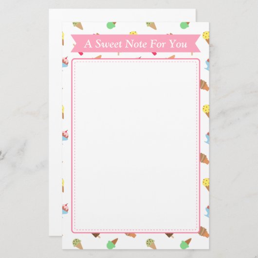 Sweet Note Ice Cream Pattern Briefpapier (Voorkant / Achterkant)