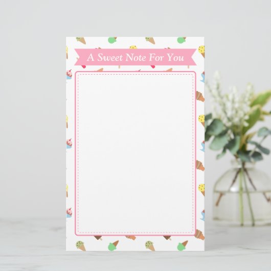 Sweet Note Ice Cream Pattern Briefpapier (Staand voorkant)