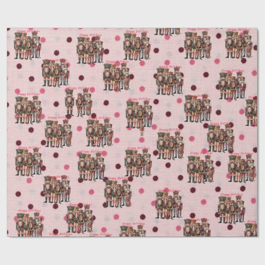 Sweet Nutcrackers en Polka Dots Roze Cadeaupapier (Vlak)