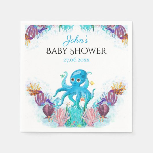 Sweet Ocean Octopus Seashells Baby shower Napkins Servet (Voorkant)