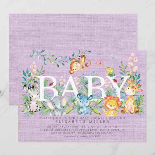 Sweet Oerwoud Animals Baby shower Invitation Kaart (Voorkant / Achterkant)