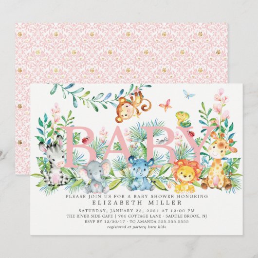 Sweet Oerwoud Animals Baby shower Invitation Kaart (Voorkant / Achterkant)