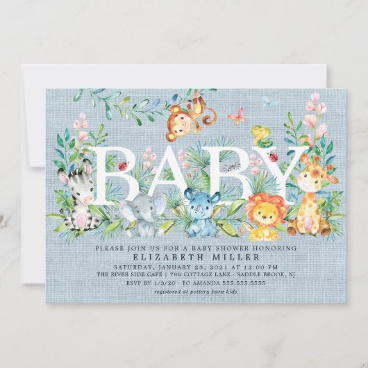 Sweet Oerwoud Animals Jongens Baby shower Uitnodig Kaart (Voorkant)