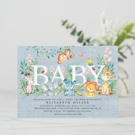 Sweet Oerwoud Animals Jongens Baby shower Uitnodig Kaart (Staand voorkant)