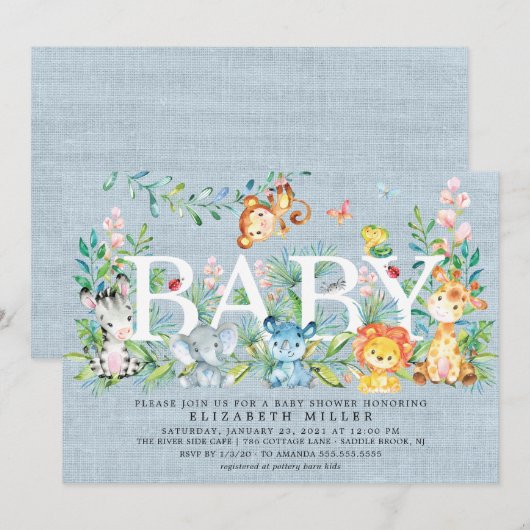 Sweet Oerwoud Animals Jongens Baby shower Uitnodig Kaart (Voorkant / Achterkant)