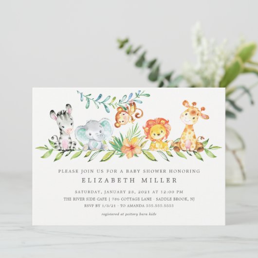 Sweet Oerwoud Animals Neutraal Baby shower Invitat Kaart (Staand voorkant)