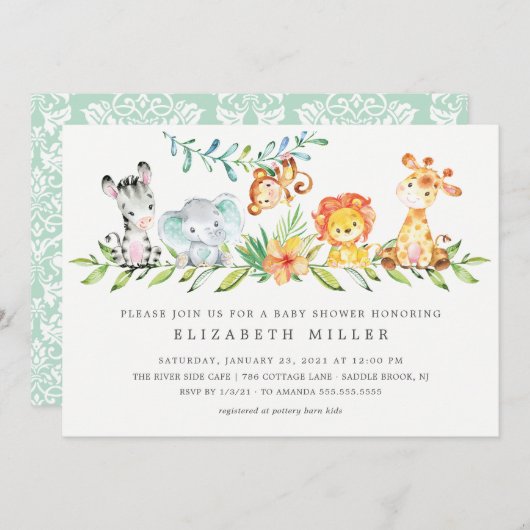 Sweet Oerwoud Animals Neutraal Baby shower Invitat Kaart (Voorkant / Achterkant)