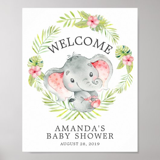 Sweet Oerwoud Elephant Welcome Baby shower Poster (Voorkant)